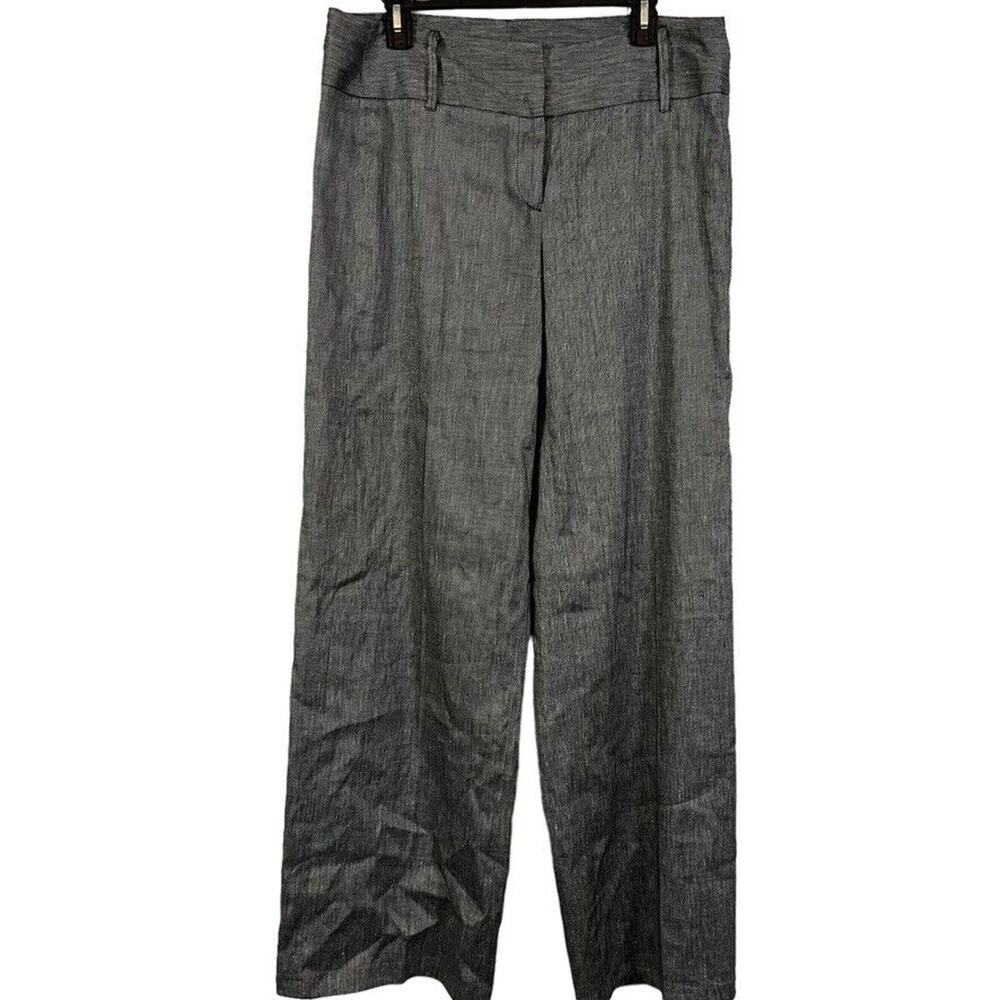 ISDA & Co Womens Linen Blend Wide Leg Flat Front Dress Pants Gray Twill Y2K 10